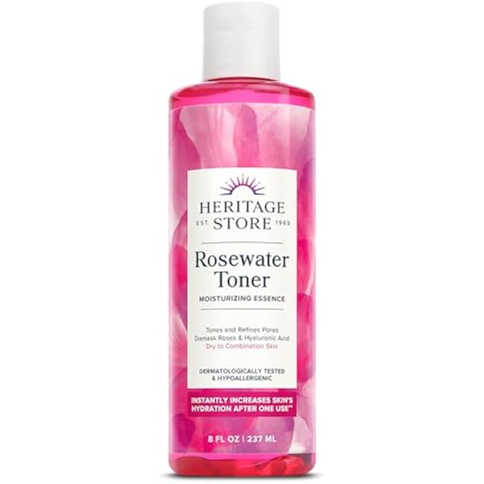 Heritage STORE ROSEWATER FACIAL TONER W/HYALURONIC ACID | HYDRATES & REFRESHES SKIN | NO DYES OR ALCOHOL, VEGAN | 8OZ - Image 1